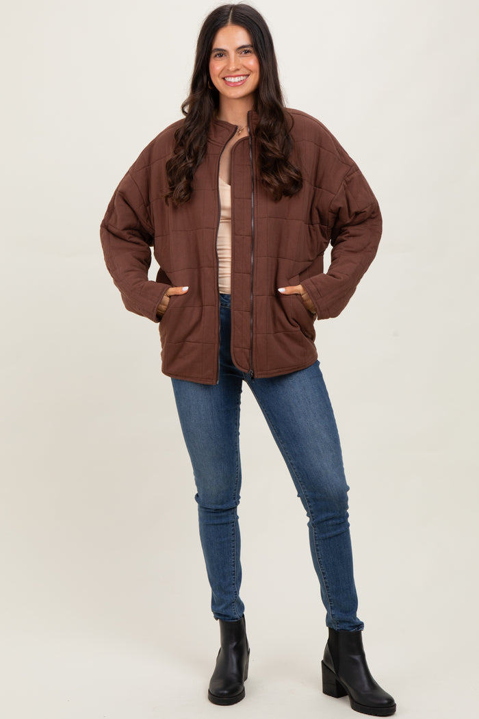 Brown Quilted Oversized Jacket