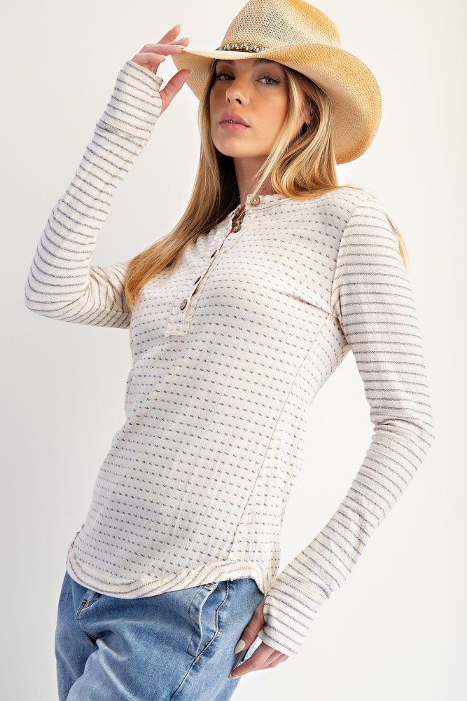 Cream Mixed Print Maternity Henley Long Sleeve Top