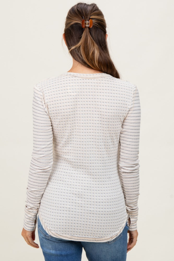 Cream Mixed Print Maternity Henley Long Sleeve Top