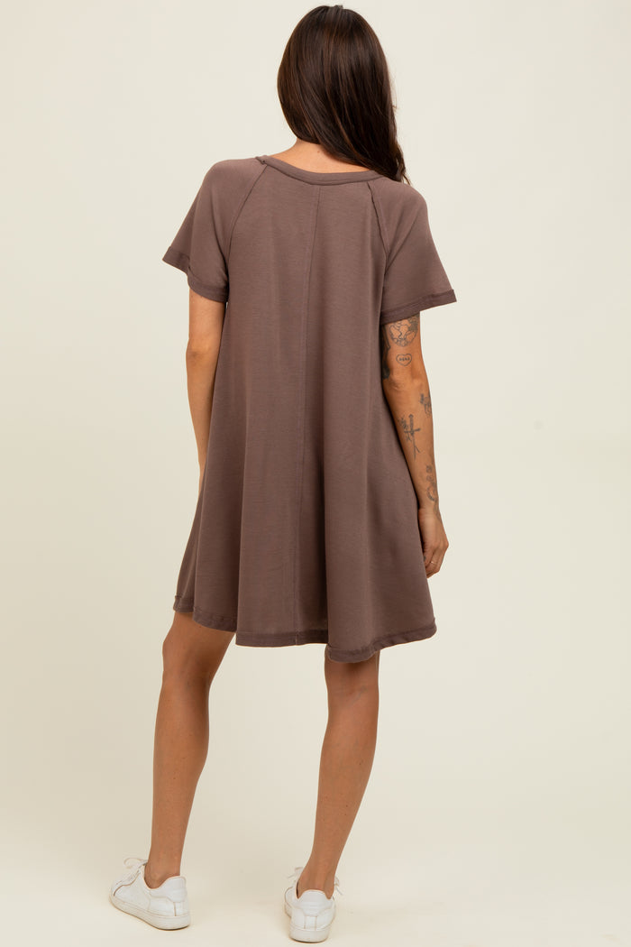 Brown Solid T-shirt Mini Dress