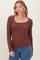 Dark Mocha Ribbed Square Neck Long Sleeve Top