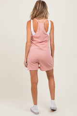 Mauve Solid Ribbed V-Neck Sleeveless Front Pocket Maternity Romper
