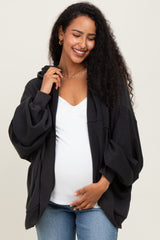 Black Solid Terry Long Dolman Sleeve Vintage Maternity Hoodie
