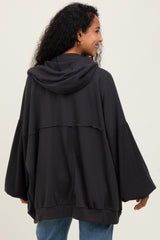 Black Solid Terry Long Dolman Sleeve Vintage Maternity Hoodie