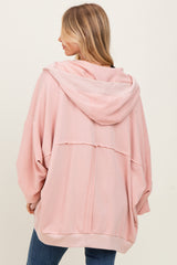Pink Solid Terry Long Dolam Sleeve Vintage Hoodie