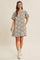 Cream Textured Floral Bubble Sleeve A-Line Mini Dress