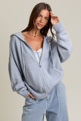 Light Blue Oversized Sweater Knit Hoodie