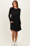 Black Textured Rib Long Sleeve Dress