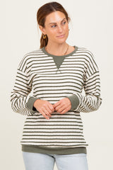 Olive Contrast Rib Long Sleeve Maternity Pullover Top