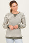 Olive Contrast Rib Long Sleeve Pullover Top