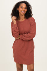 Rust Rib Knit Long Sleeve Dress