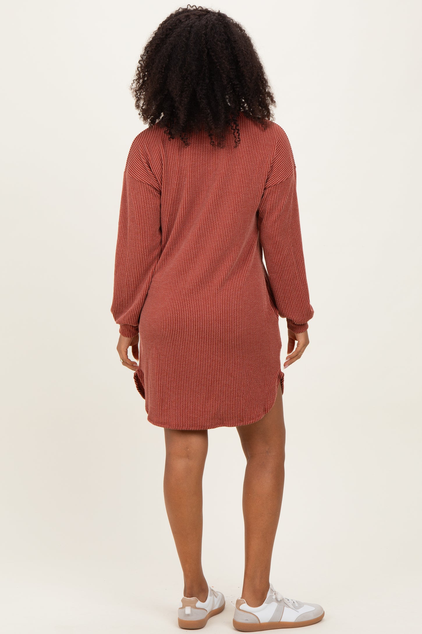 Rust Rib Knit Long Sleeve Dress