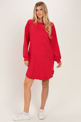 Red Rib Knit Long Sleeve Maternity Dress