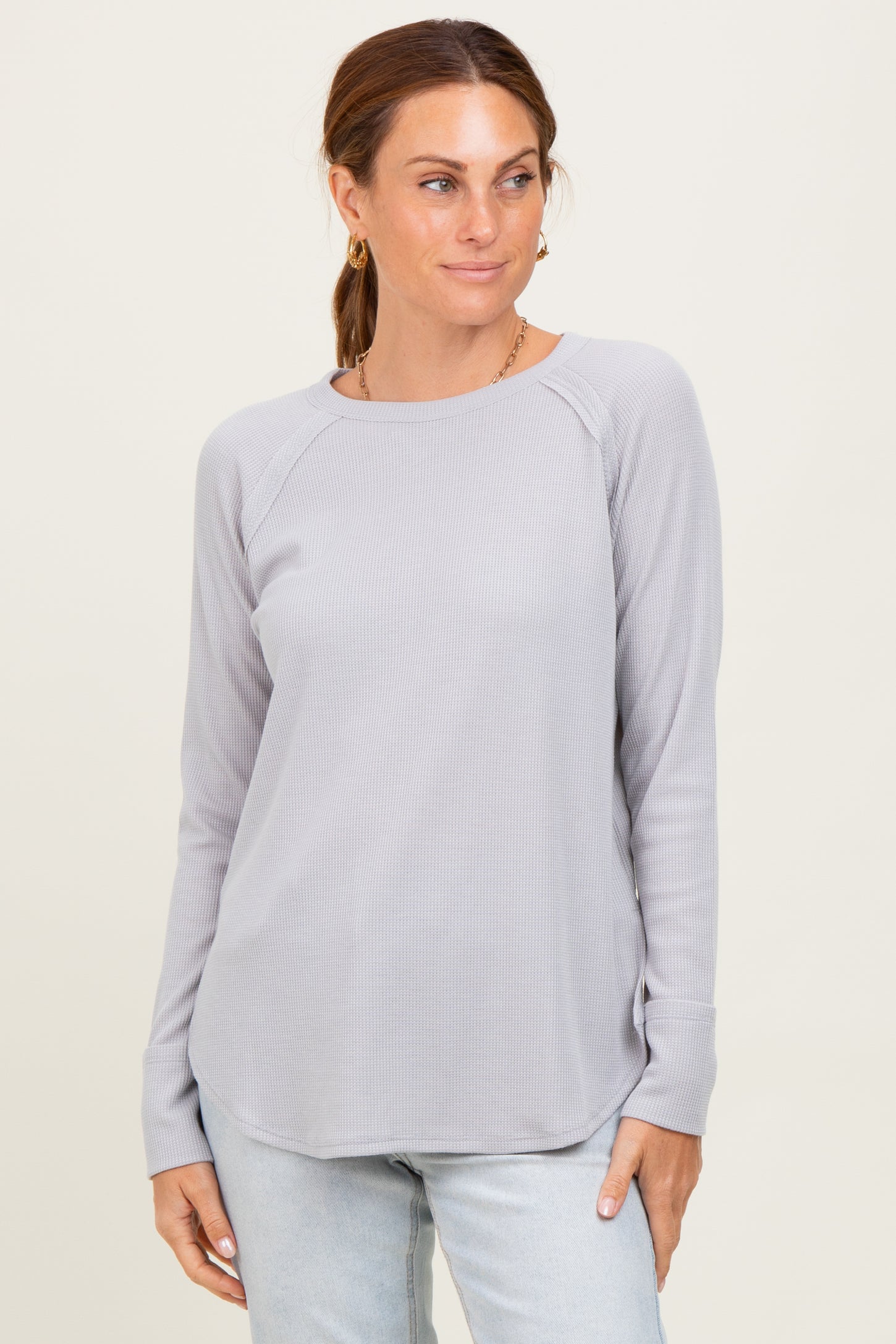 Light Grey Baby Waffle Knit Long Sleeve Top
