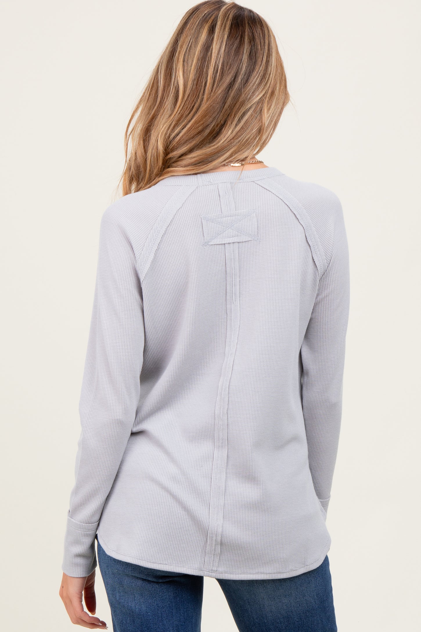 Light Grey Baby Waffle Knit Long Sleeve Maternity Top