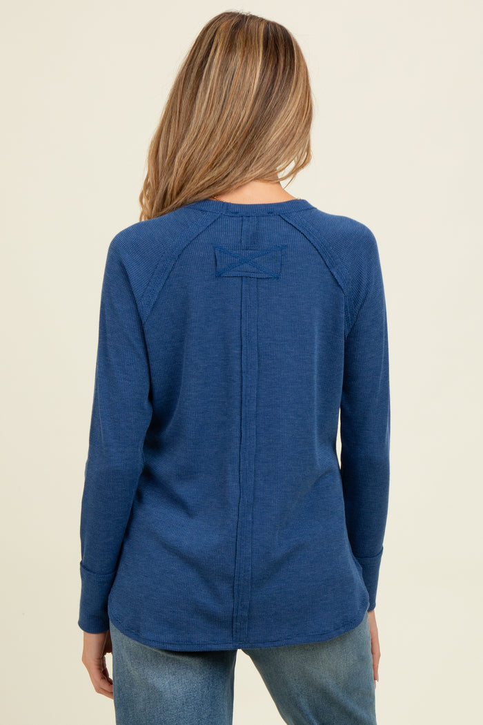 Light Navy Baby Waffle Knit Long Sleeve Maternity Top