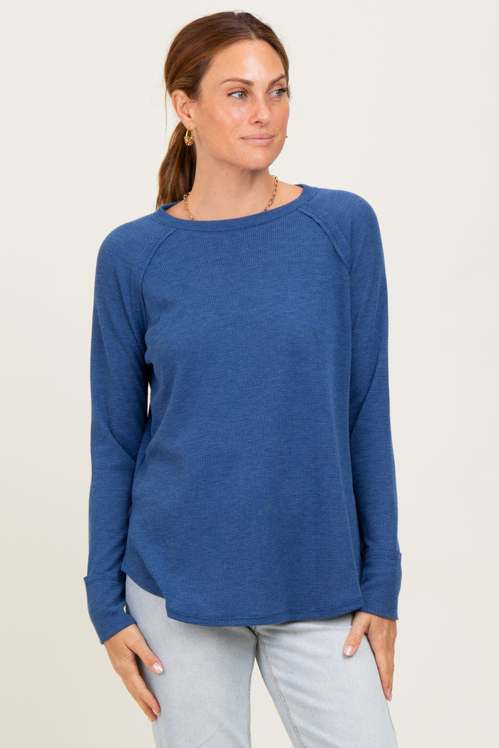 Light Navy Baby Waffle Knit Long Sleeve Maternity Top