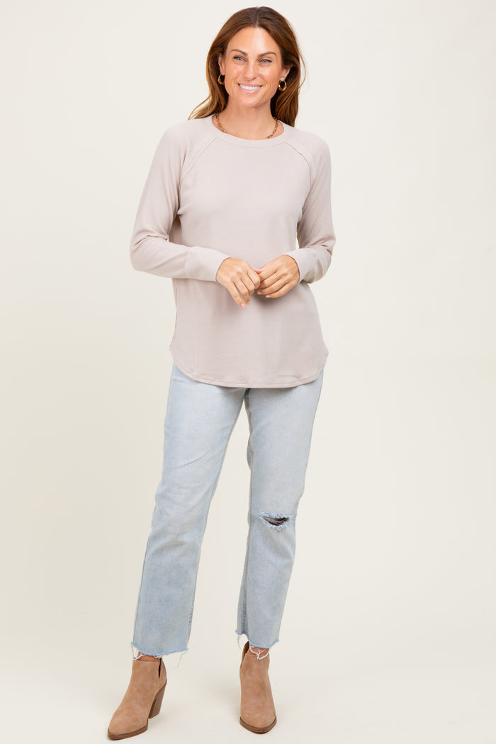 Beige Baby Waffle Knit Long Sleeve Top