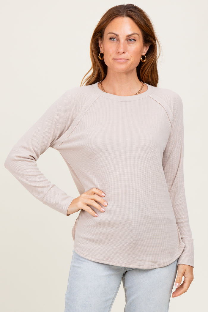 Beige Baby Waffle Knit Long Sleeve Top