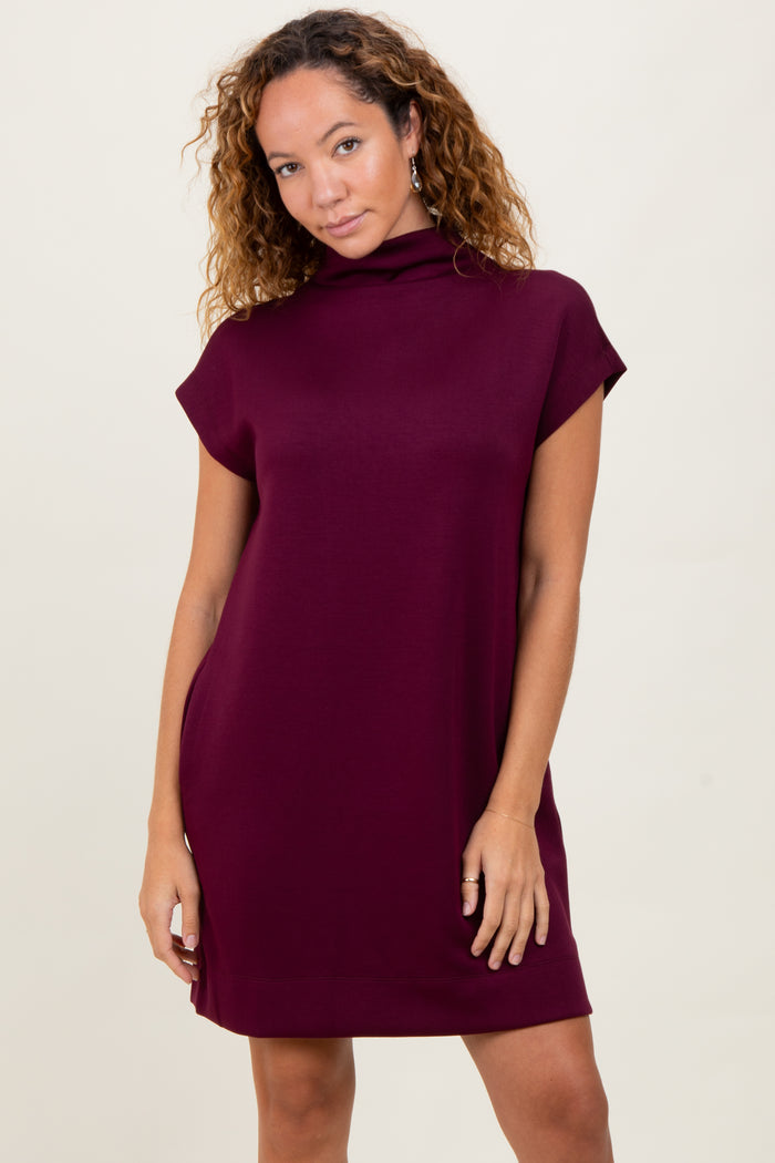 Plum Mock Neck Maternity Mini Dress