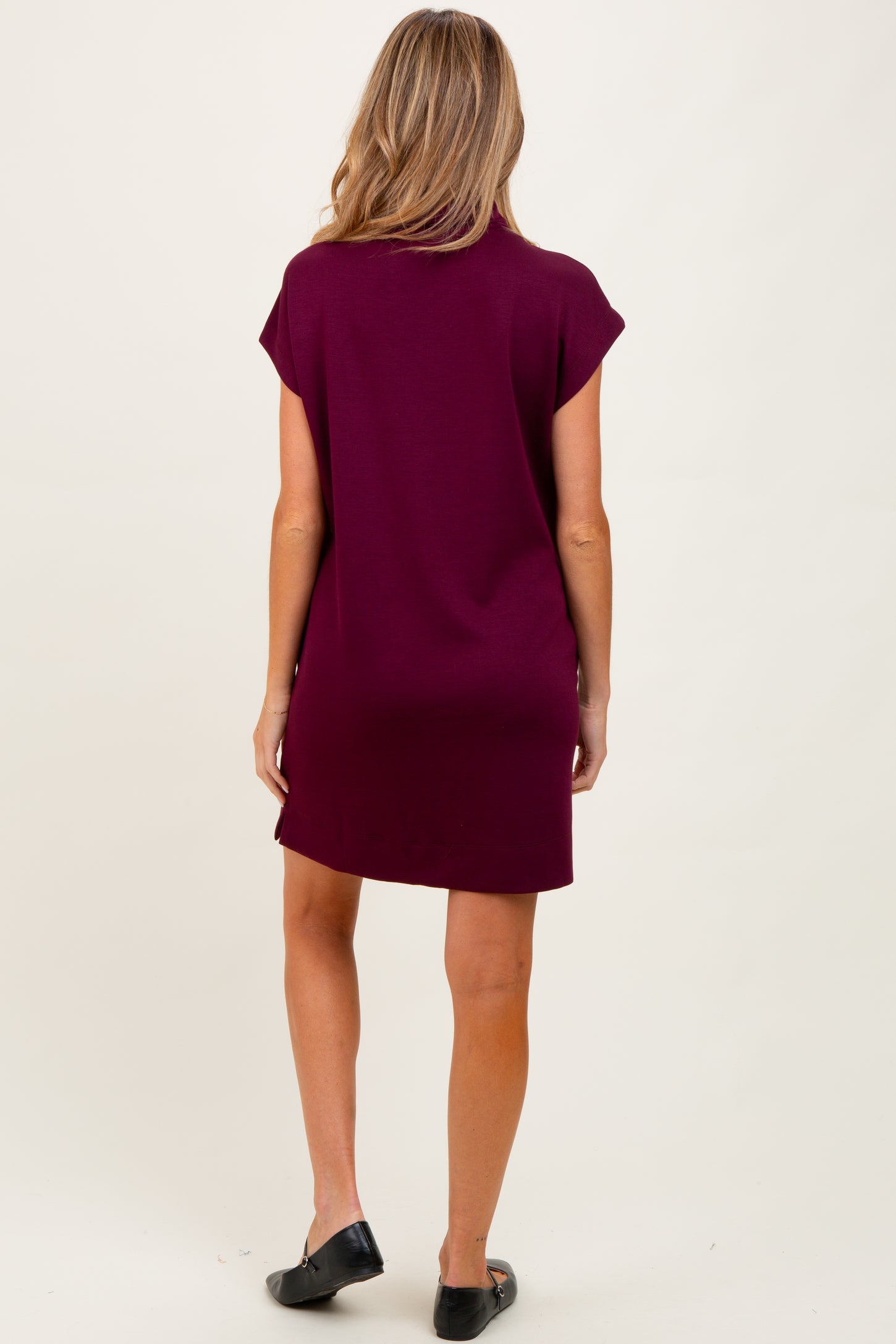 Plum Mock Neck Maternity Mini Dress