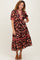 Brown Floral Contrast Trim Midi Dress