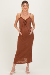 Brown Lace Cutout Tie Front Maternity Maxi Dress