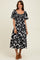 Black Printed Smocked Midi Dress