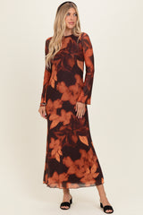 Burgundy Flora Mesh Overlay Maternity Maxi Dress