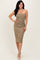 Olive Brushed Print Ruched Midi Dress