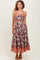 Burgundy Floral Contrast Print Sleeveless Midi Dress