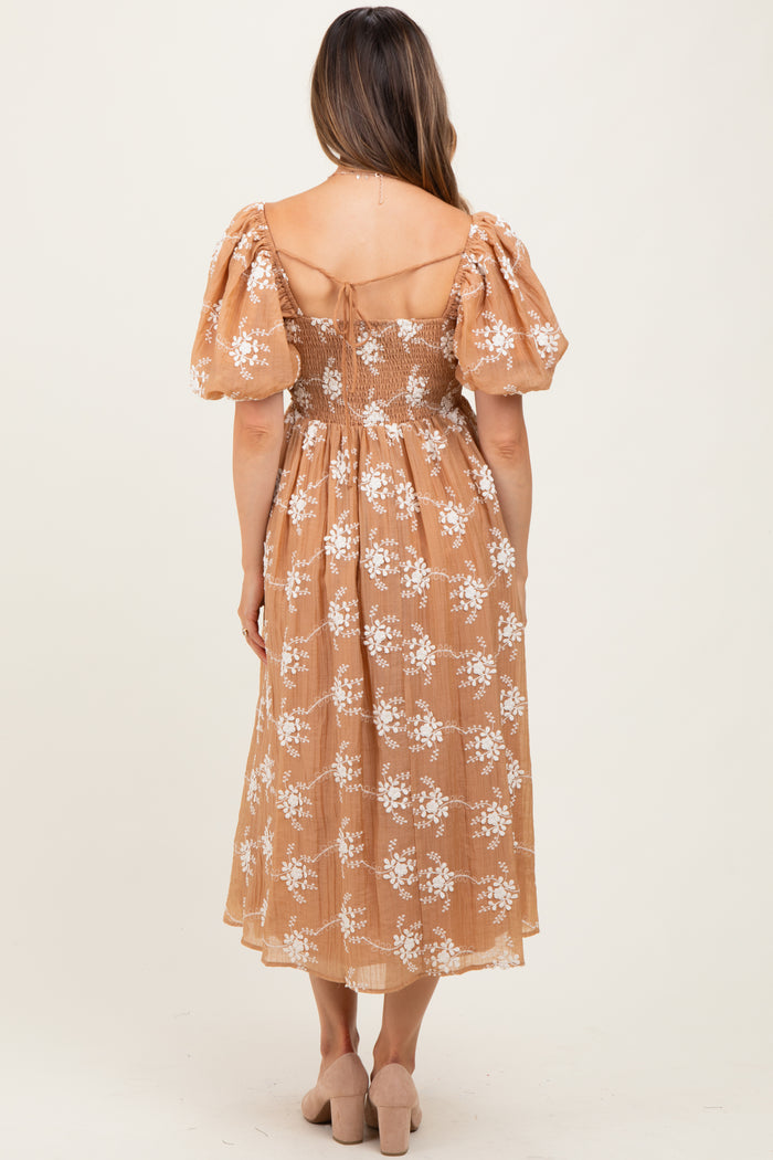 Mocha Textured Maternity Midi Dress