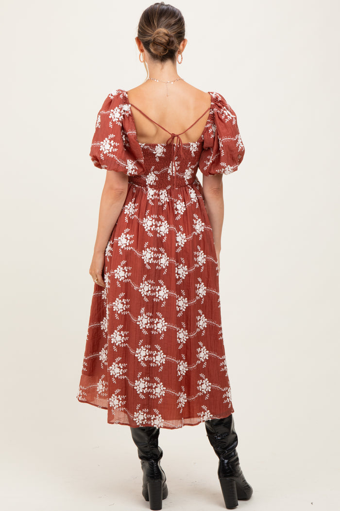 Rust Textured Maternity Midi Dress