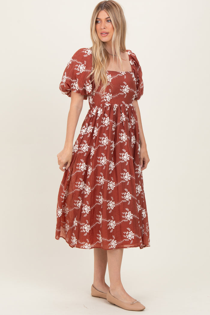 Rust Textured Midi Dress