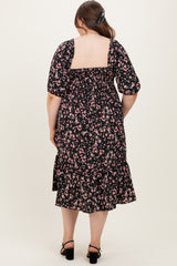 Black Floral Smocked Maternity Plus Midi Dress
