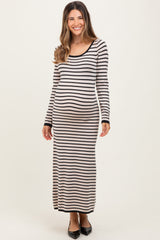 Black Striped Cutout Long Sleeve Maternity Maxi Dress