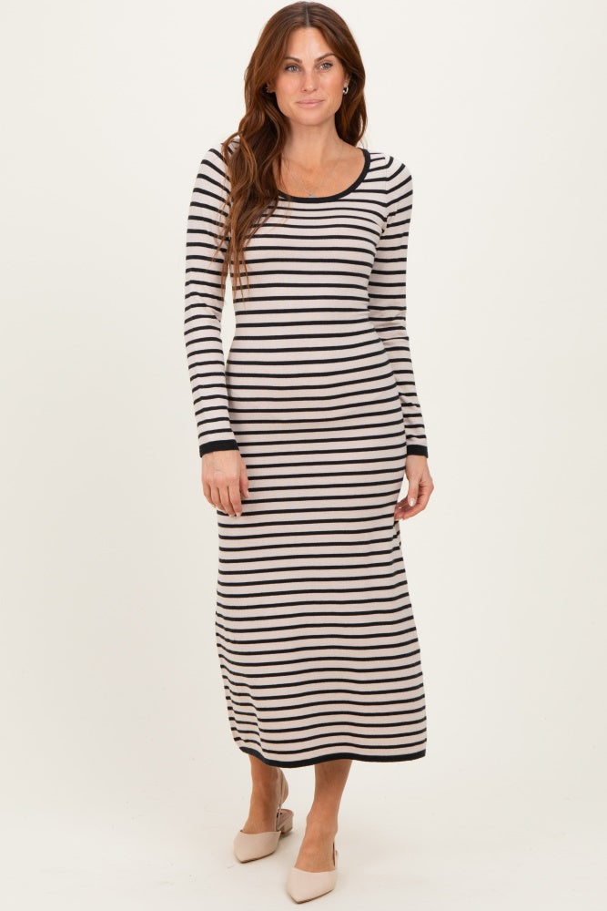 Black Striped Cutout Long Sleeve Maxi Dress