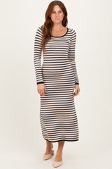 Black Striped Cutout Long Sleeve Maxi Dress