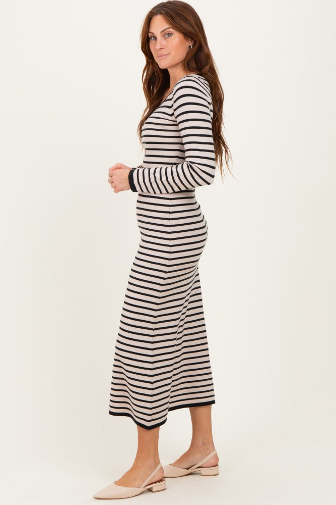 Black Striped Cutout Long Sleeve Maxi Dress