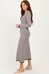 Black Striped Cutout Long Sleeve Maxi Dress