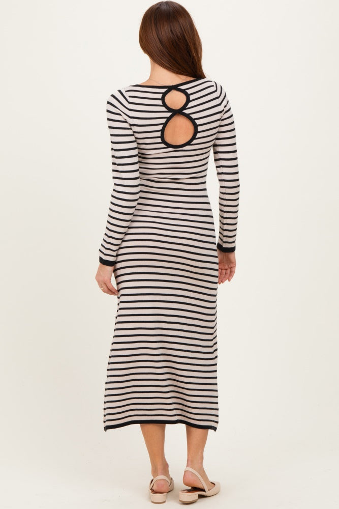 Black Striped Cutout Long Sleeve Maxi Dress