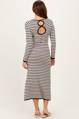 Black Striped Cutout Long Sleeve Maxi Dress