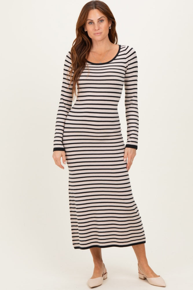 Black Striped Cutout Long Sleeve Maxi Dress