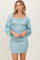 Light Blue Satin Smocked Bubble Sleeve Mini Dress