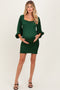 Green Satin Smocked Bubble Sleeve Maternity Mini Dress