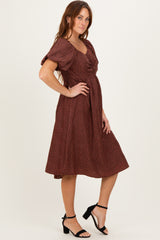 Brown Ruched Sweetheart Neck Dress