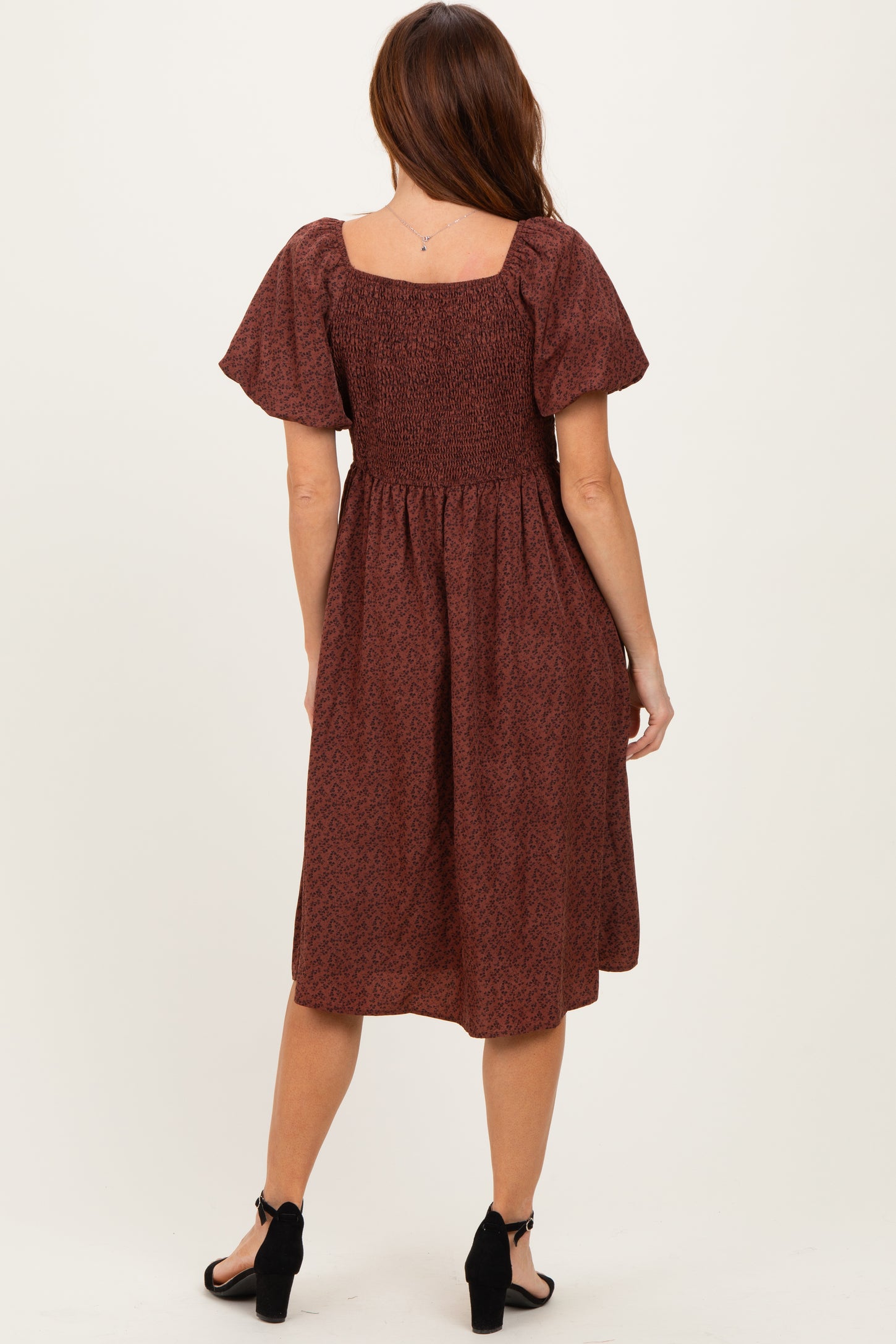 Brown Ruched Sweetheart Neck Dress