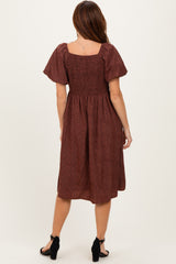 Brown Ruched Sweetheart Neck Dress