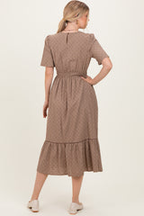 Brown Houndstooth Lace Midi Dress