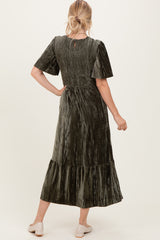 Olive Smocked Velvet MIdi Dress